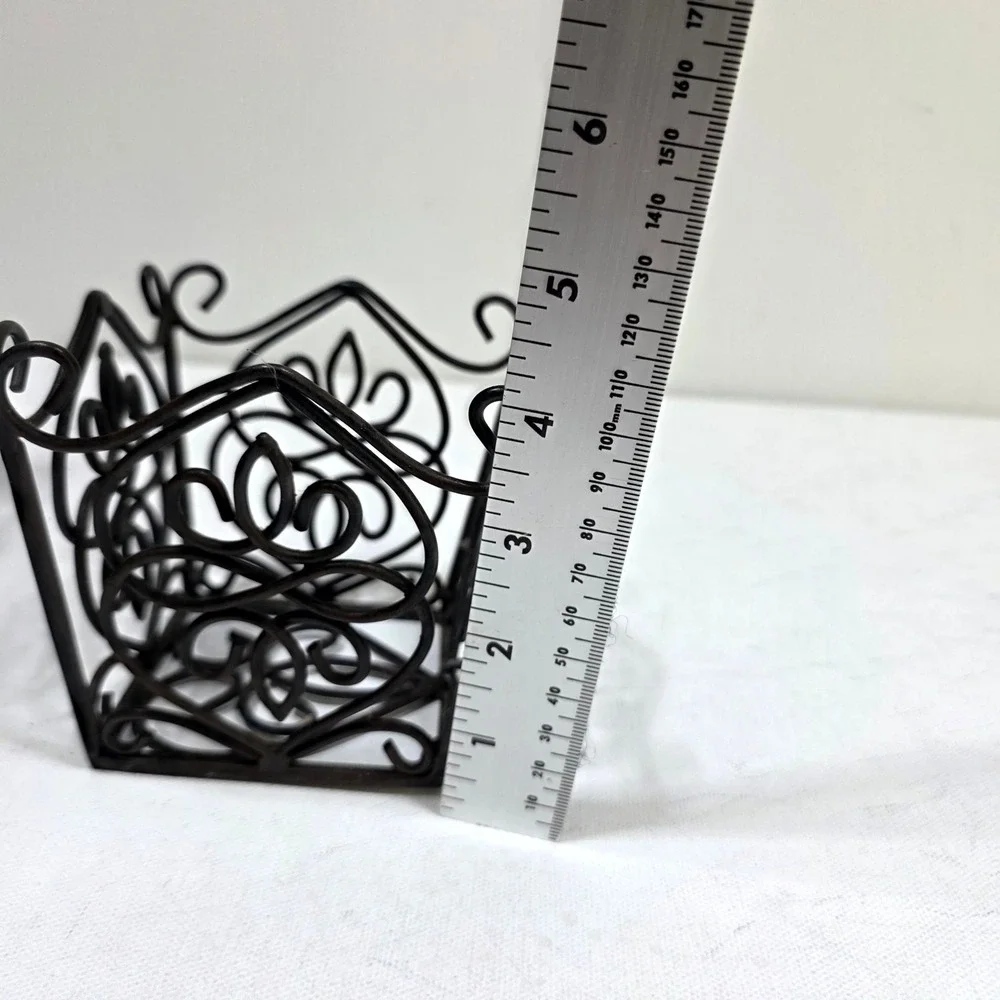 Wire Basket Farmhouse Set S/M Brown Scrollwork Wrought Iron Decor Chic Storage